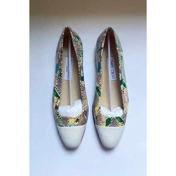 Jimmy Choo Cap-Toe Snakeskin-Embossed Leather Ballerina Flats size 37.5